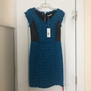 Rebecca Taylor Surf/Black Tweed V Shift Dress NWT